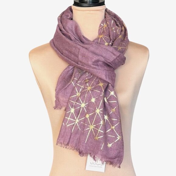 NEW Vismaya Large Scarf Pashmina Wrap Pink Mauve Gold Geometric Print Fringe - Picture 8 of 8